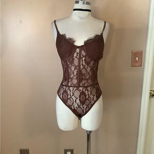 Sexy Missguided Brown Chocolate Lace Sheer Bodysuit Corset Cami Size 4 Small New